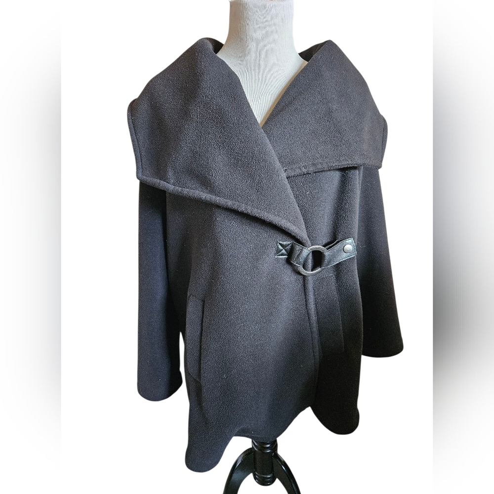 Ellen Reyes Womens Black Cozy Fleece Coat Size 1X